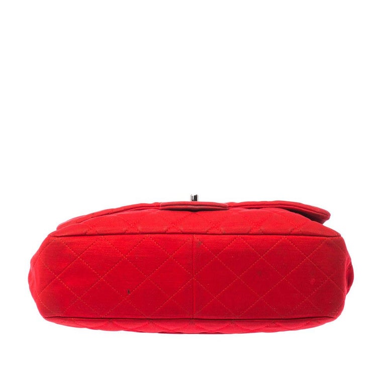 Chanel Red Quilted Fabric Jumbo Classic Single Flap Bag For Sale at 1stDibs