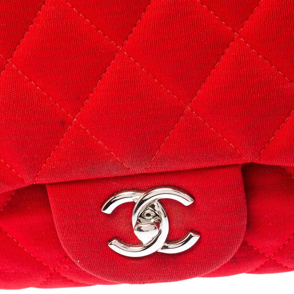 Chanel Red Quilted Fabric Jumbo Classic Single Flap Bag 3