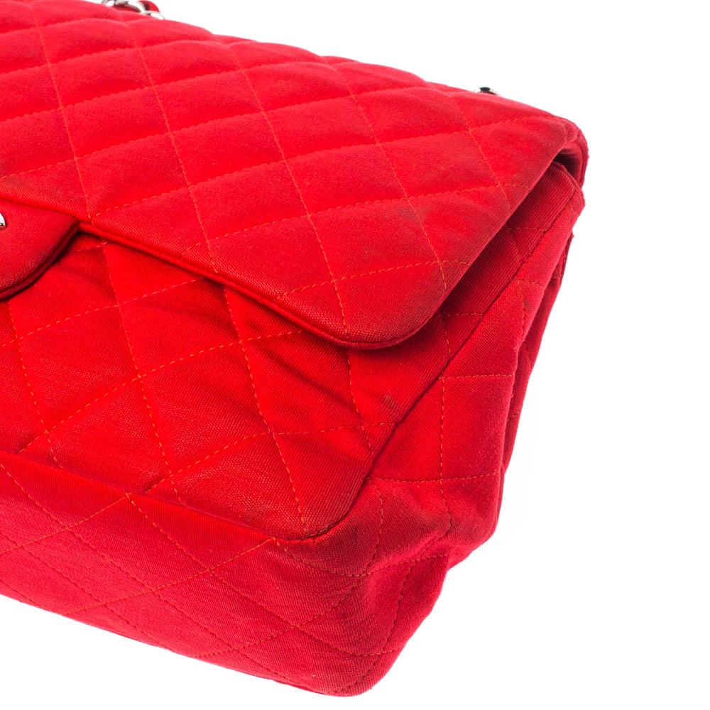 Chanel Red Quilted Fabric Jumbo Classic Single Flap Bag 4