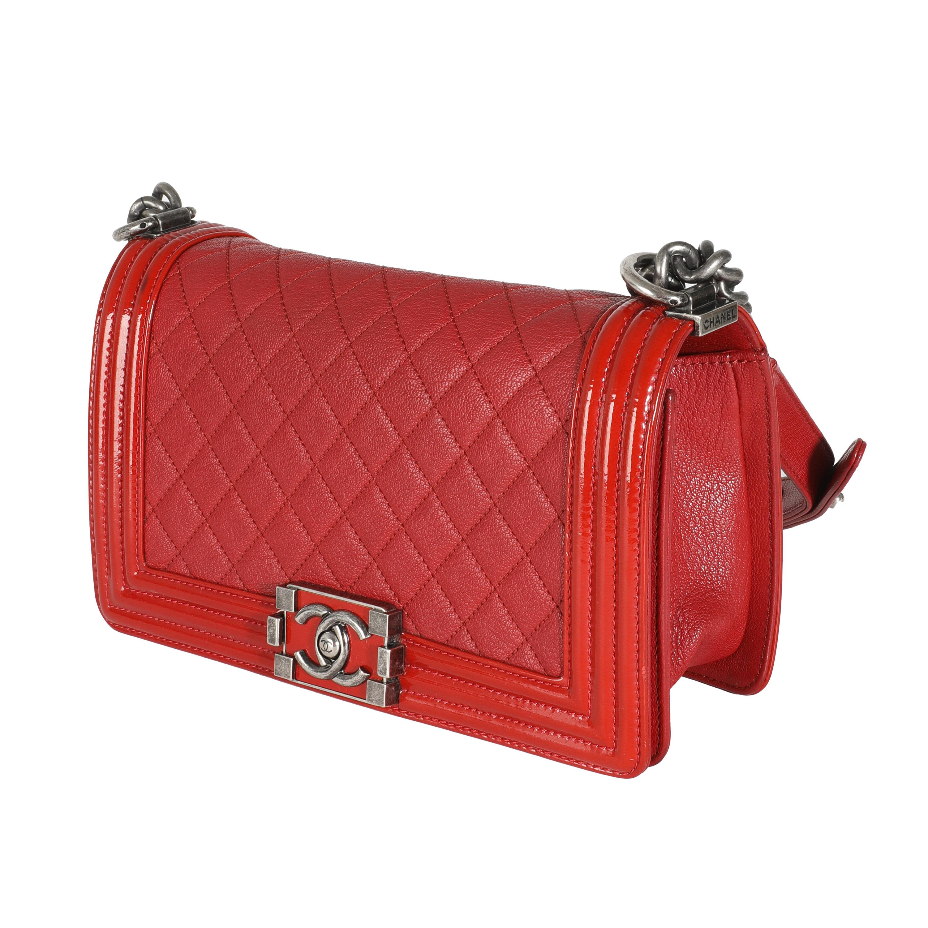 Chanel Red Quilted Goatskin Medium Boy Bag In Excellent Condition For Sale In New York, NY