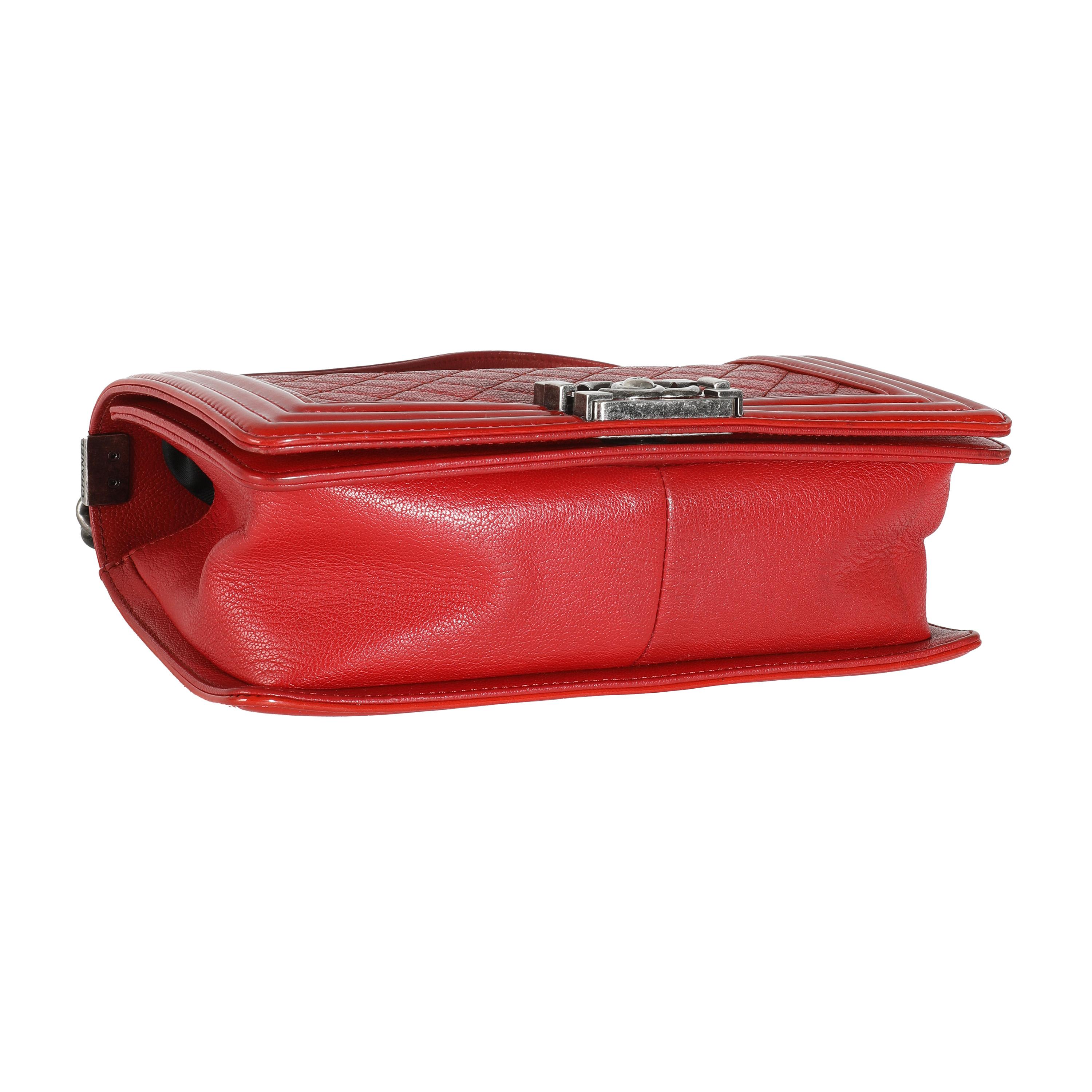 Chanel Red Quilted Goatskin Medium Boy Bag For Sale 1