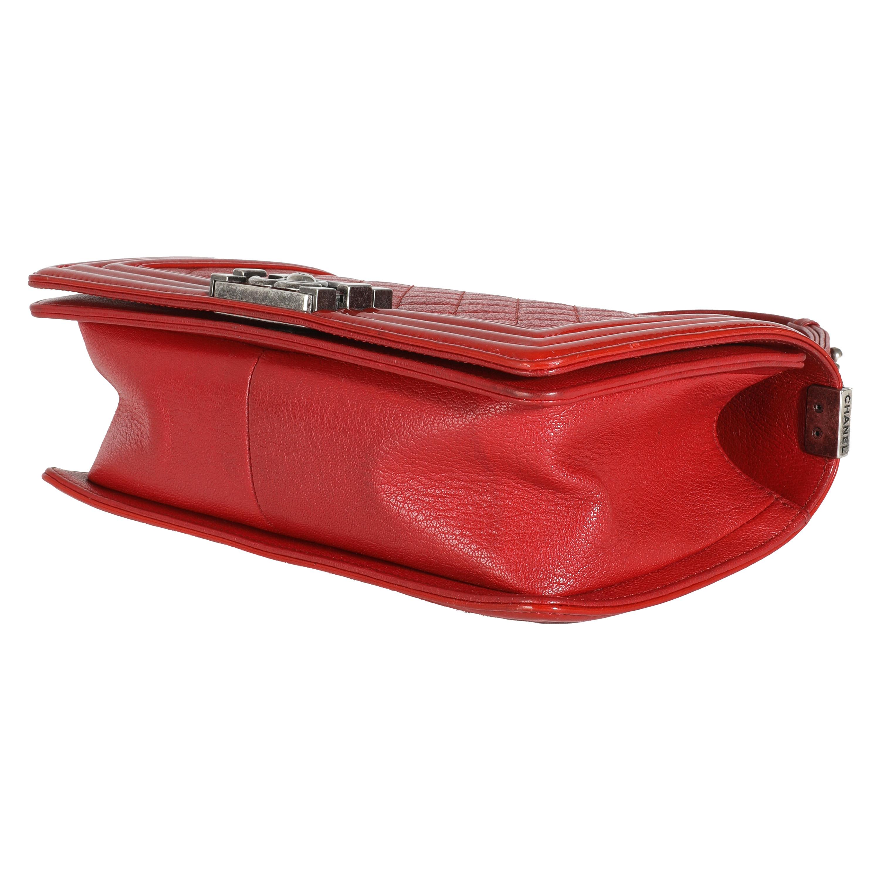 Chanel Red Quilted Goatskin Medium Boy Bag For Sale 2