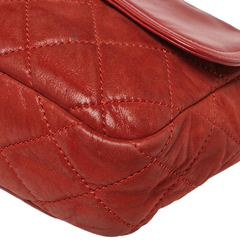 Chanel Red Quilted Iridescent Leather In The Mix Flap Bag at 1stDibs