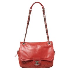 Chanel Red Quilted Iridescent Leather In The Mix Flap Bag
