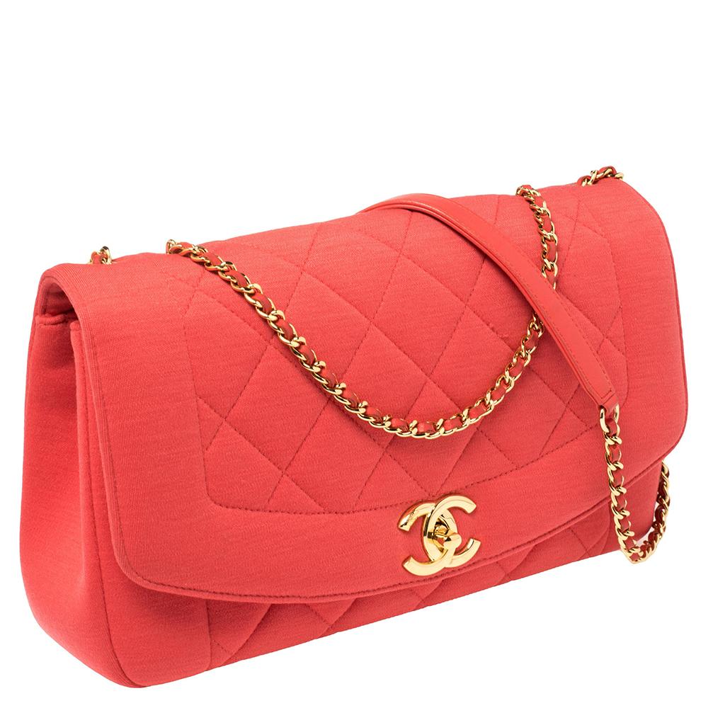 Women's Chanel Red Quilted Jersey Diana Flap Bag