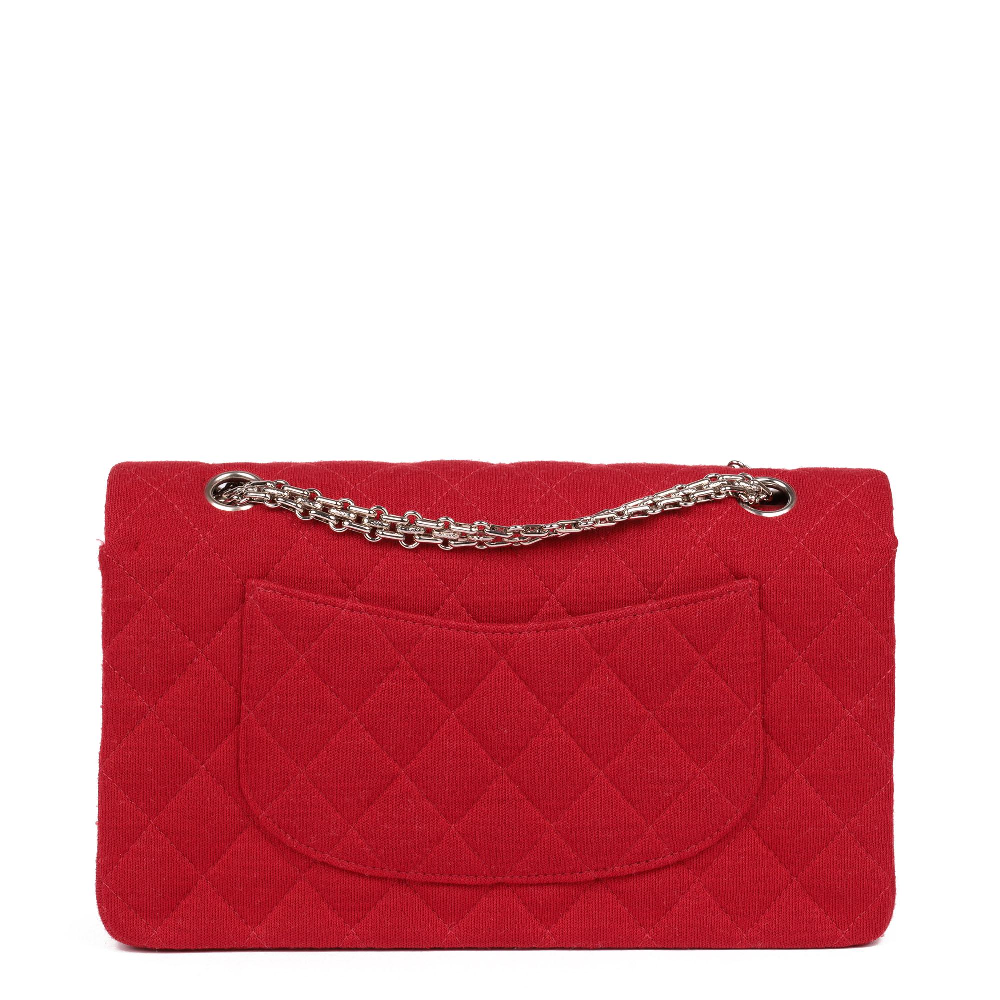 CHANEL Red Quilted Jersey Fabric Medium Classic Double Flap Bag 1