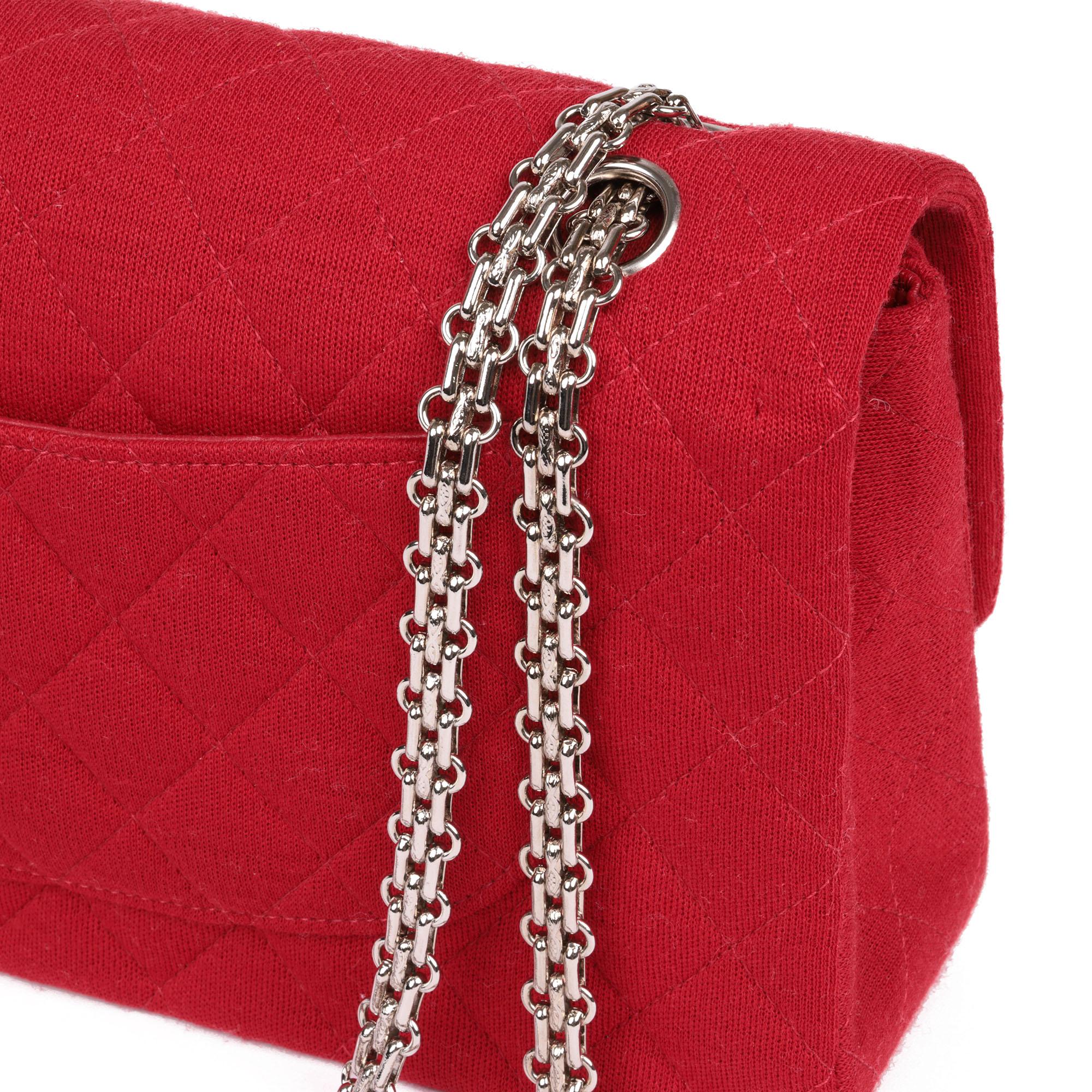 CHANEL Red Quilted Jersey Fabric Medium Classic Double Flap Bag 3