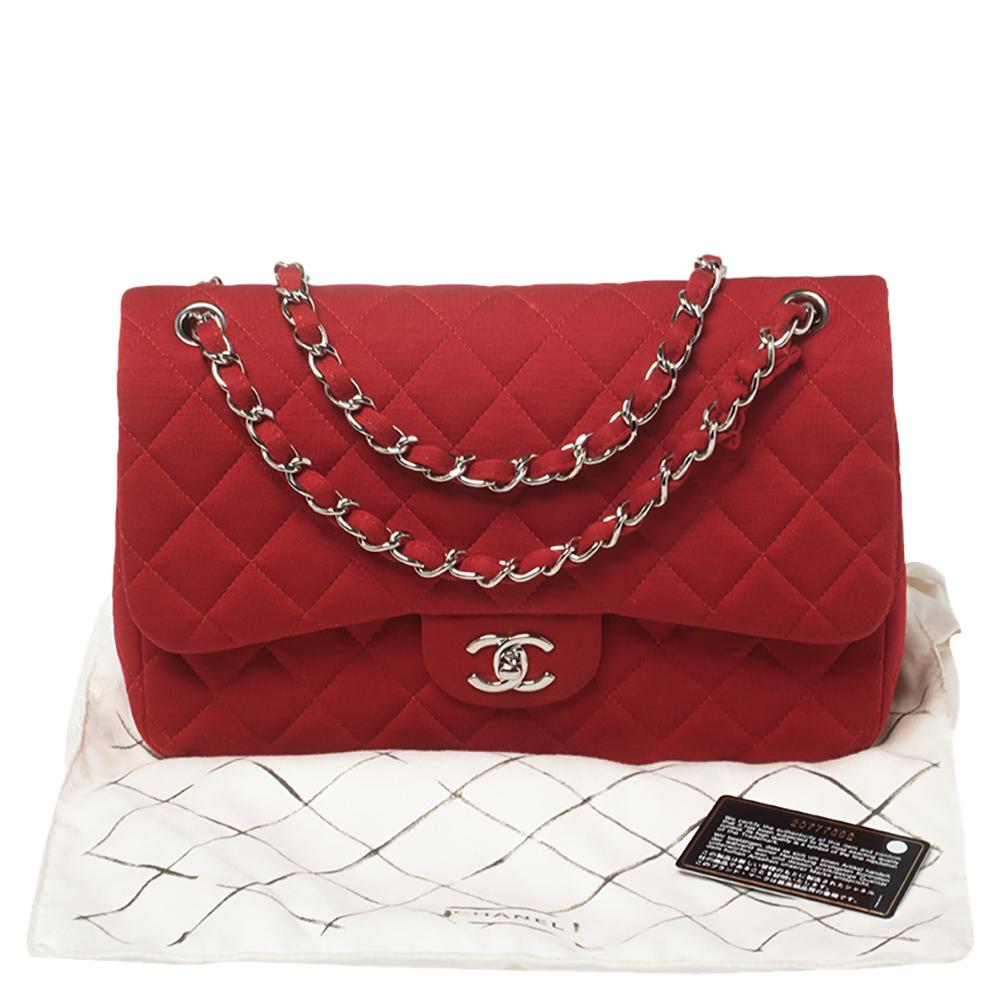 Chanel Red Quilted Jersey Jumbo Classic Double Flap Bag 8