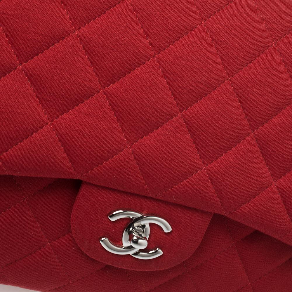 Chanel Red Quilted Jersey Jumbo Classic Double Flap Bag 1