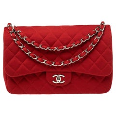 Chanel Red Quilted Jersey Jumbo Classic Double Flap Bag