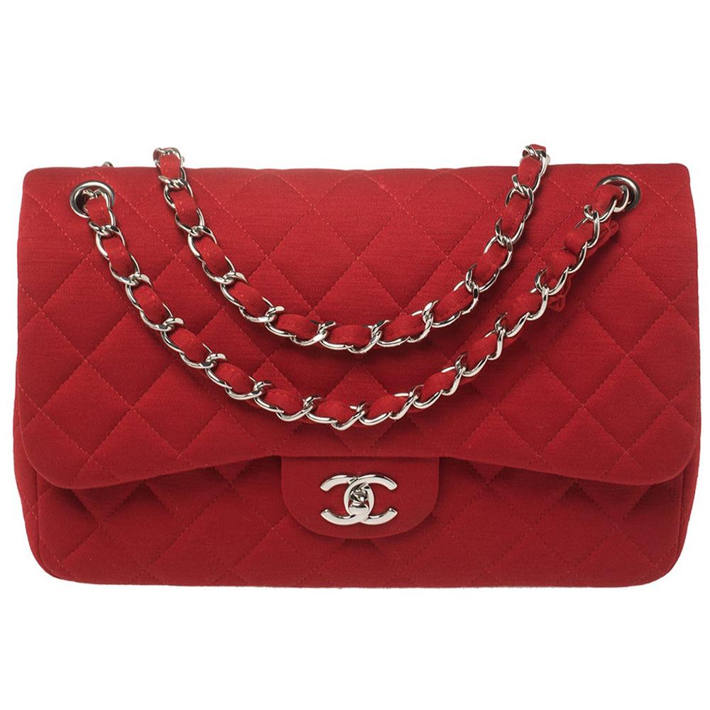 Chanel Red Quilted Jersey Jumbo Classic Double Flap Bag