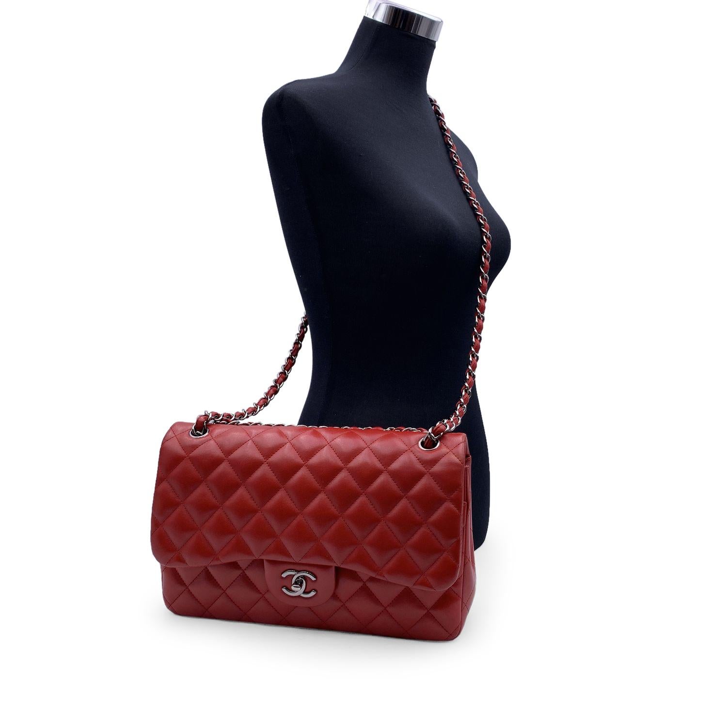 Women's Chanel Red Quilted Jumbo Timeless Classic Shoulder Bag 30 cm For Sale