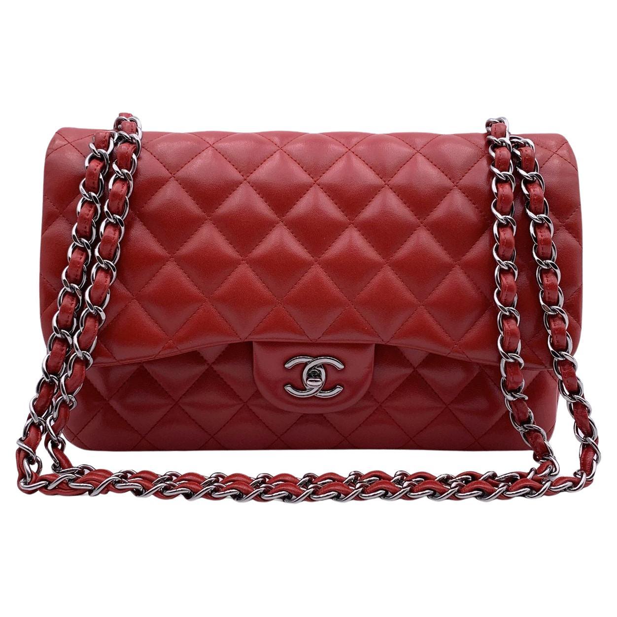 Chanel Red Quilted Jumbo Timeless Classic Shoulder Bag 30 cm For Sale