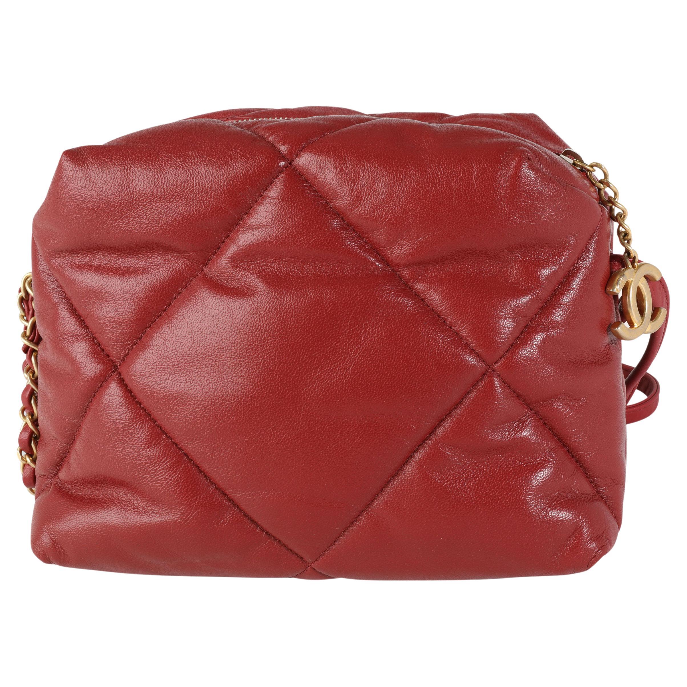 Chanel Red Quilted Lambskin Bowling Crossbody Bag