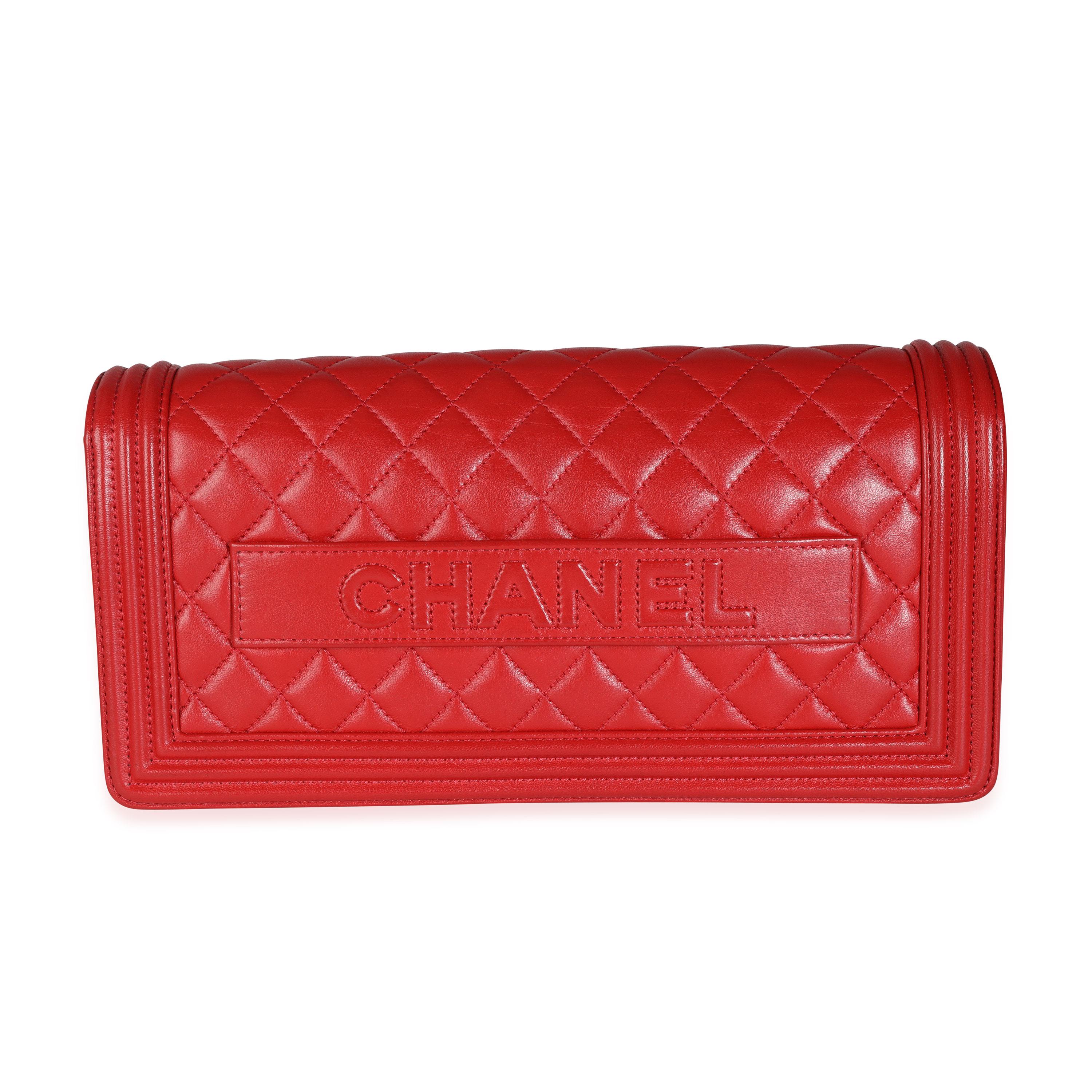 Listing Title: Chanel Red Quilted Lambskin Boy Clutch
SKU: 115091
MSRP: 3600.00
Condition: Pre-owned (3000)
Handbag Condition: Very Good
Condition Comments: Very Good Condition. Scuffing to interior.
Brand: Chanel
Model: Boy Clutch
Origin Country: