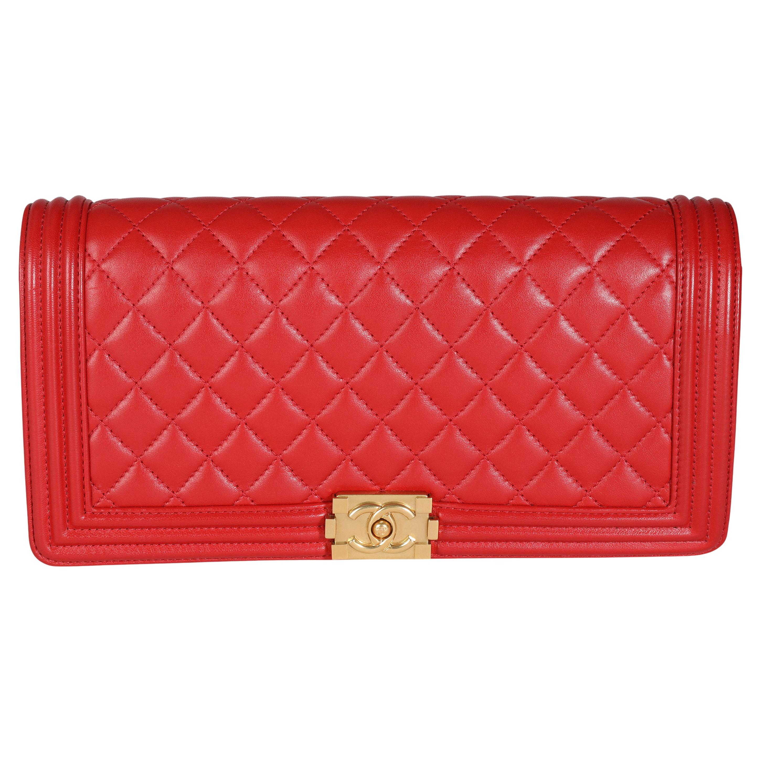 Chanel Red Quilted Lambskin Boy Clutch