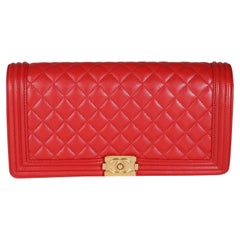 Chanel Red Quilted Lambskin Boy Clutch