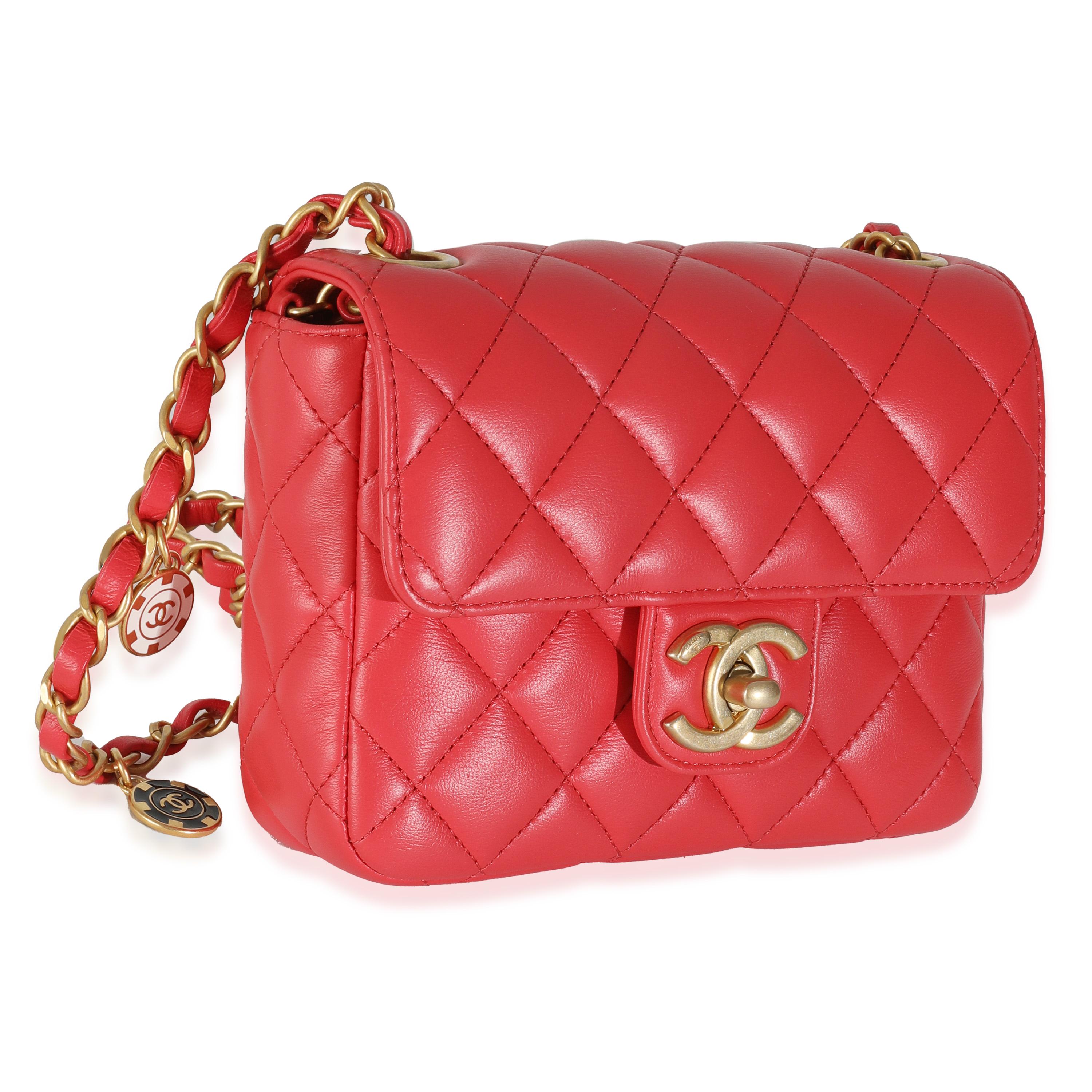 Chanel Red Quilted Lambskin Coco Pins Mini Flap Bag In Excellent Condition For Sale In New York, NY