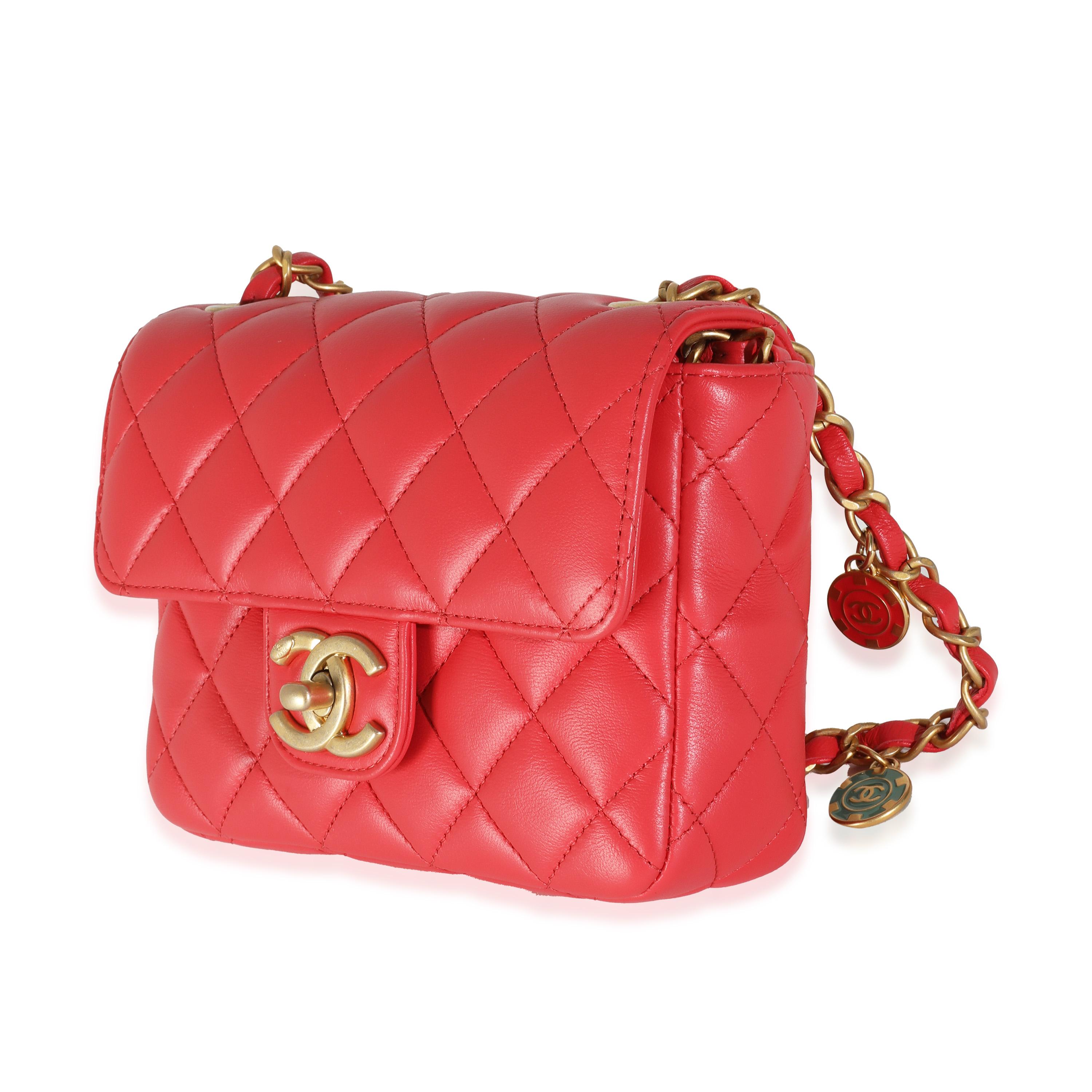Women's or Men's Chanel Red Quilted Lambskin Coco Pins Mini Flap Bag For Sale