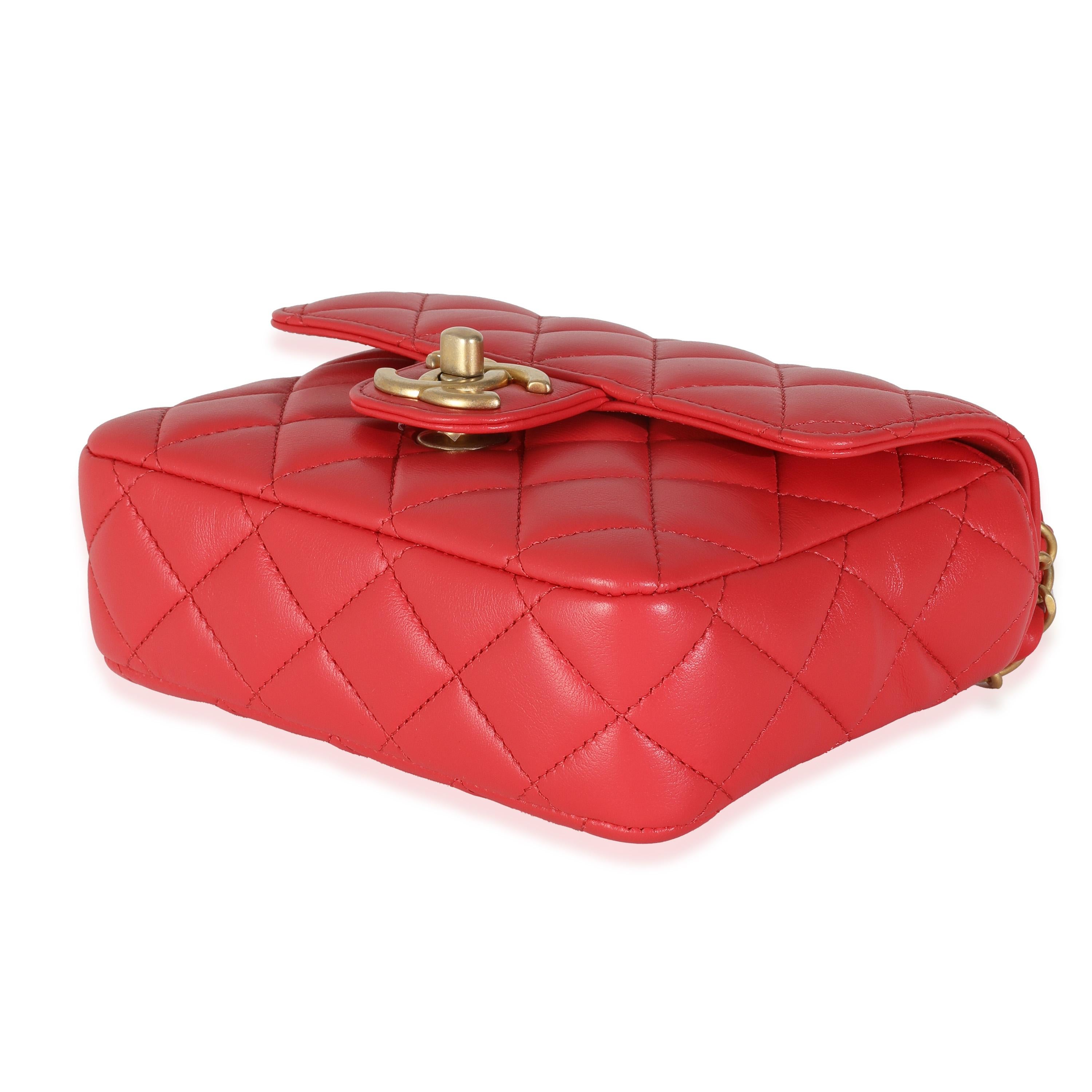 Chanel Red Quilted Lambskin Coco Pins Mini Flap Bag For Sale 1