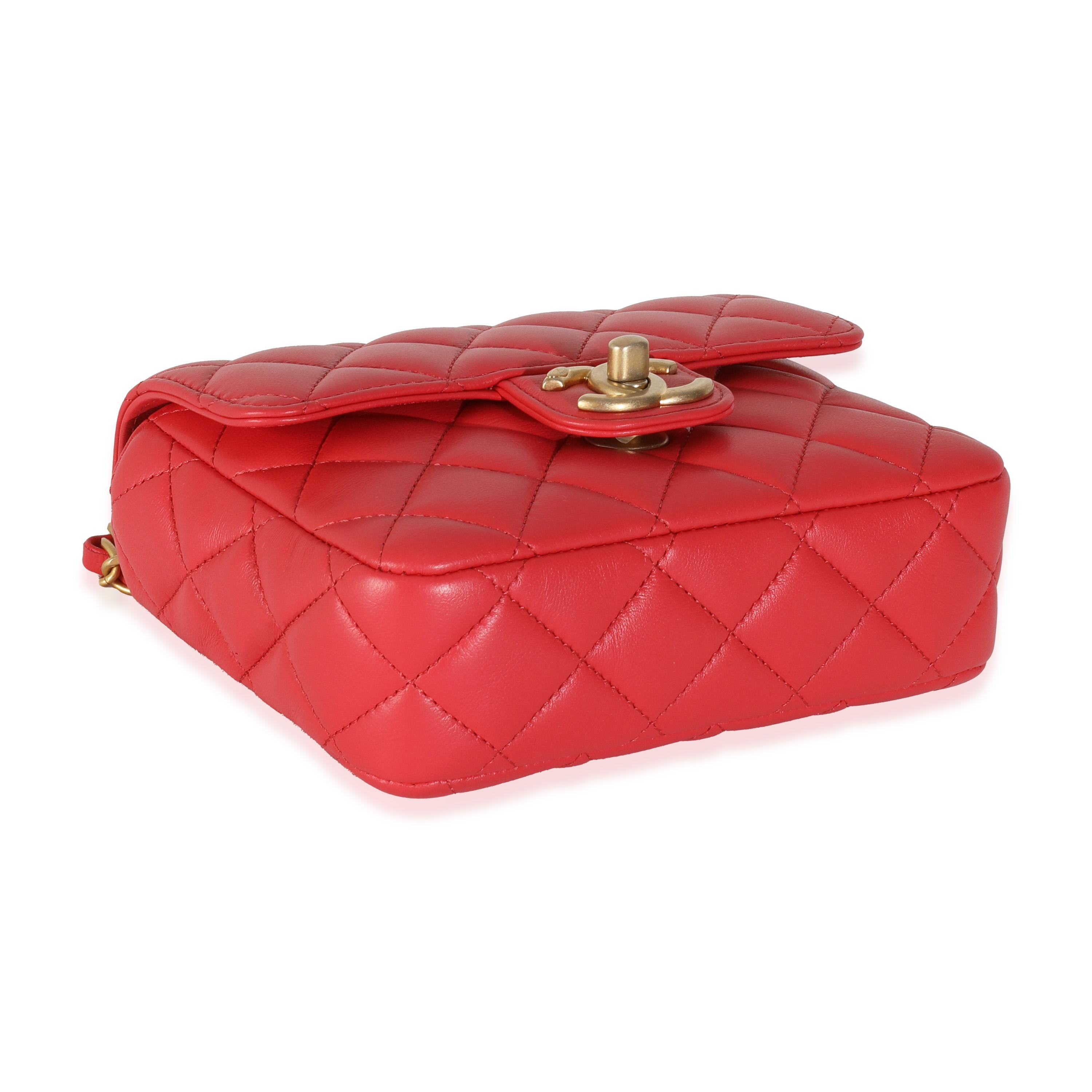 Chanel Red Quilted Lambskin Coco Pins Mini Flap Bag For Sale 3