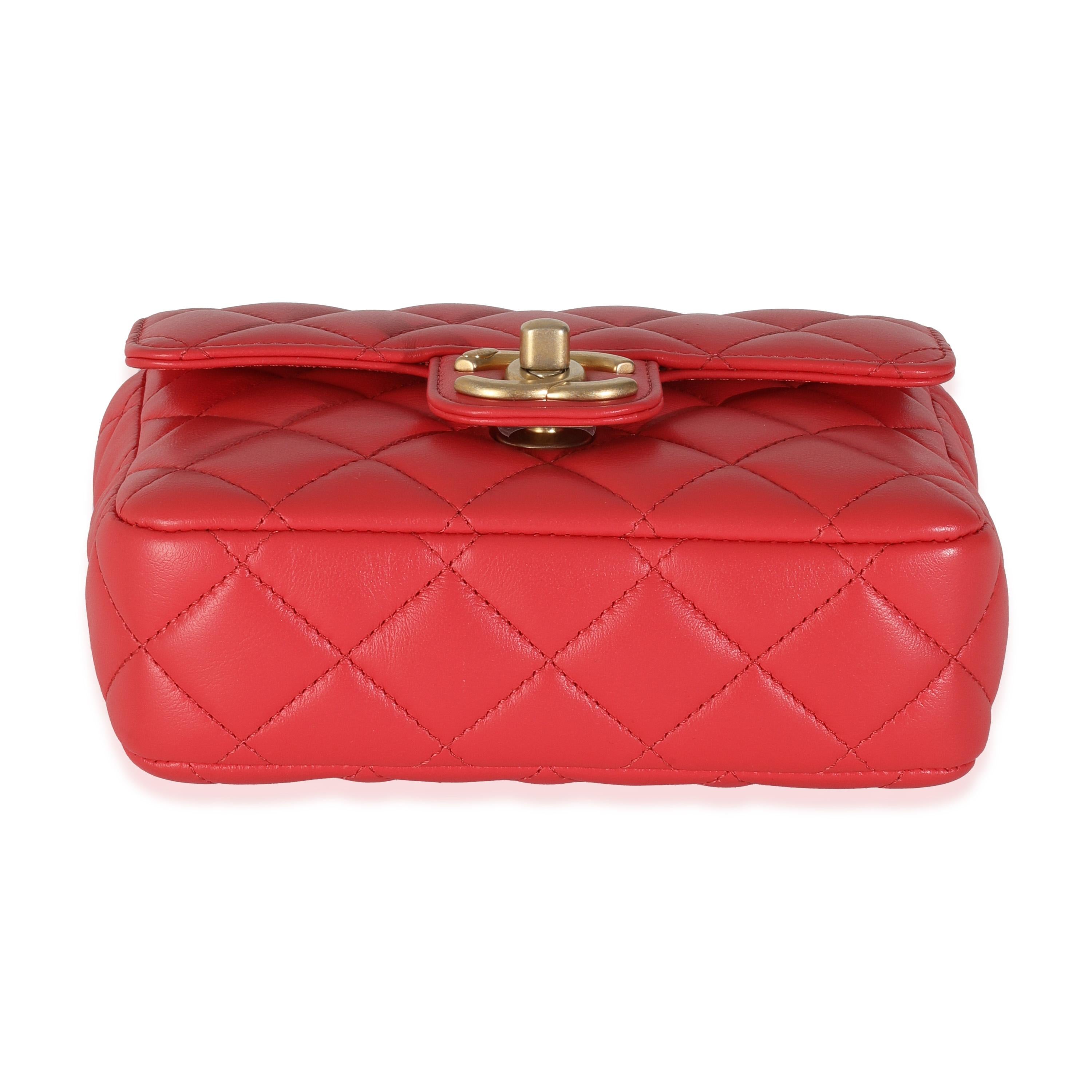 Chanel Red Quilted Lambskin Coco Pins Mini Flap Bag For Sale 4