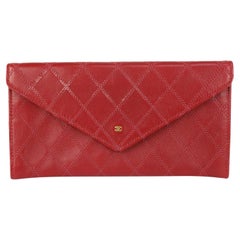  Chanel Red Quilted Lambskin Envelope Pochette Clutch Bag 189ca83
