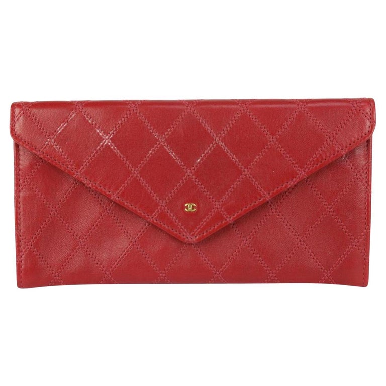 Chanel Red Quilted Lambskin Envelope Pochette Clutch Bag 189ca83 For Sale  at 1stDibs