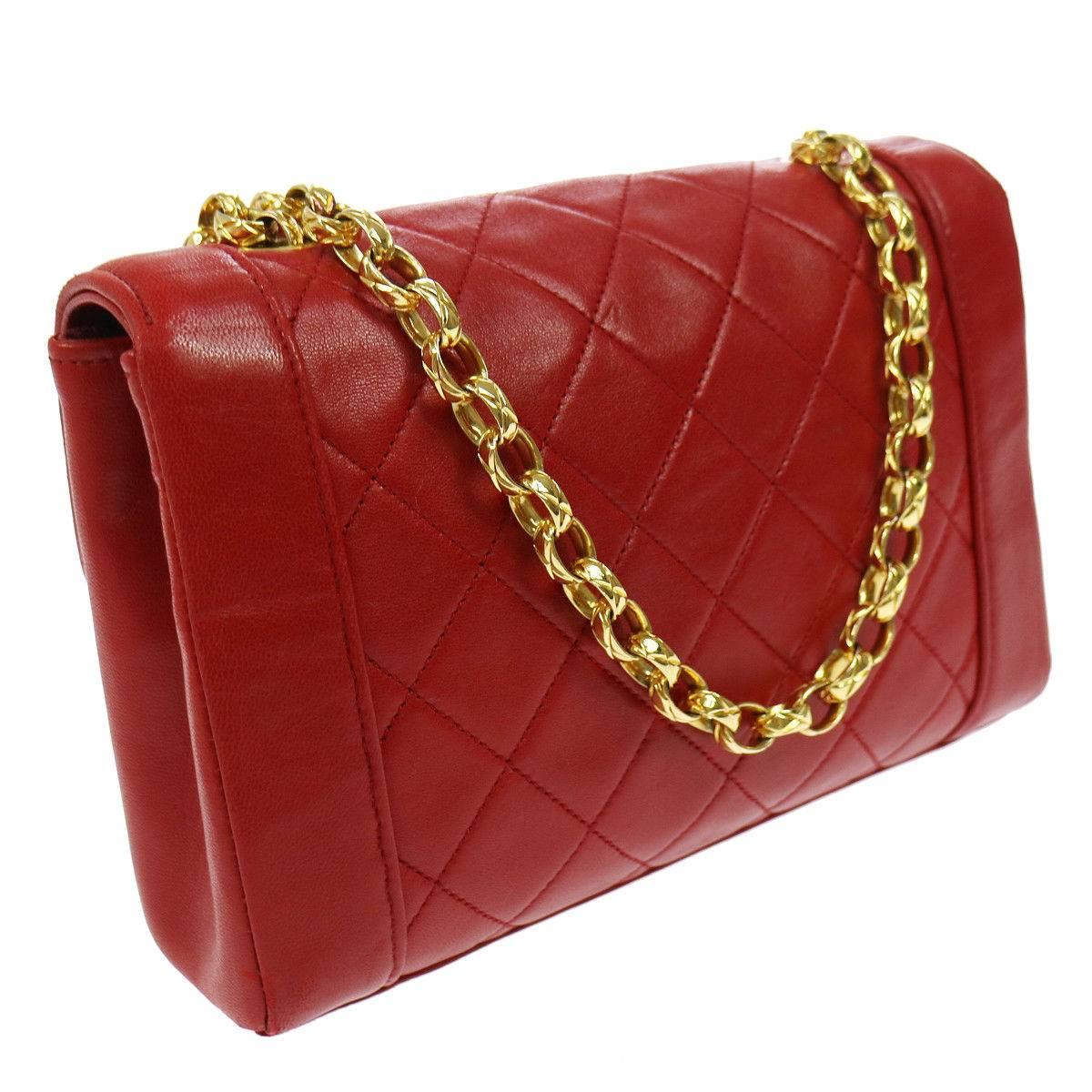 Chanel Red Quilted Lambskin  Flap Shoulder Bag In Excellent Condition In Sheung Wan, HK