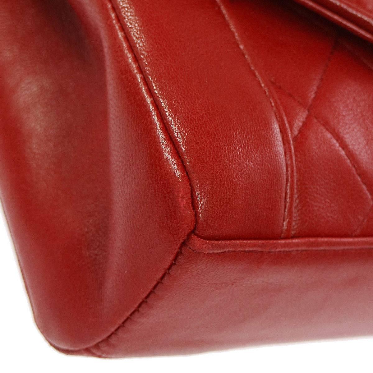Women's Chanel Red Quilted Lambskin  Flap Shoulder Bag