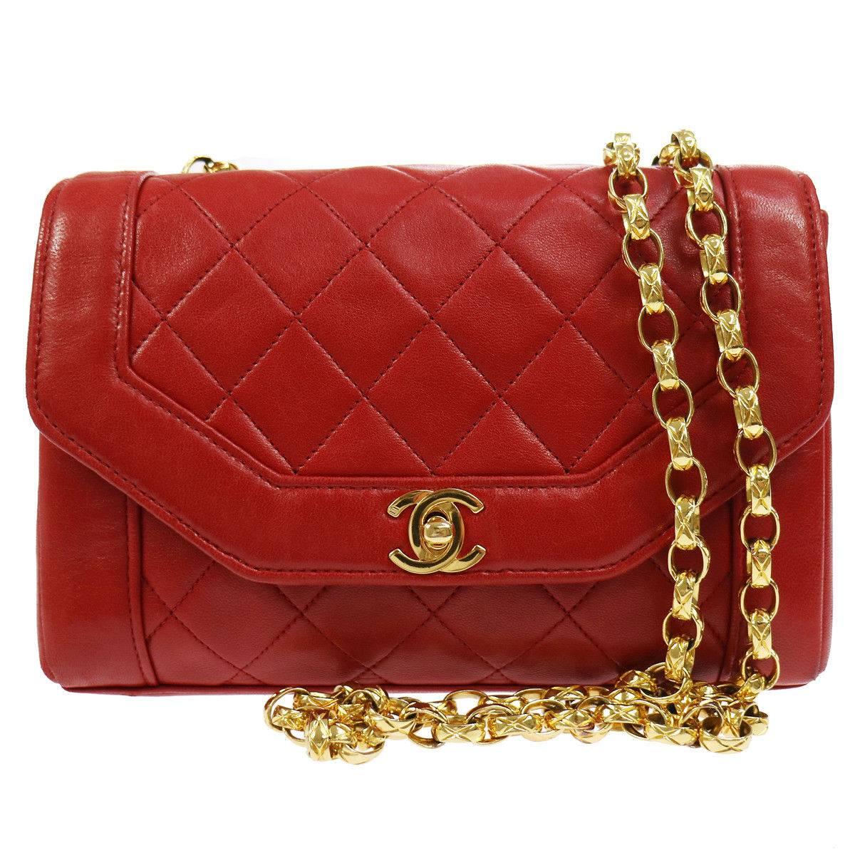 Chanel Red Quilted Lambskin  Flap Shoulder Bag