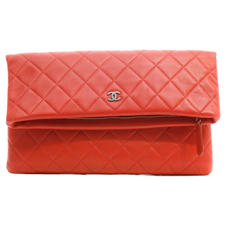 Chanel Red Quilted Lambskin Foldover Clutch For Sale at 1stDibs