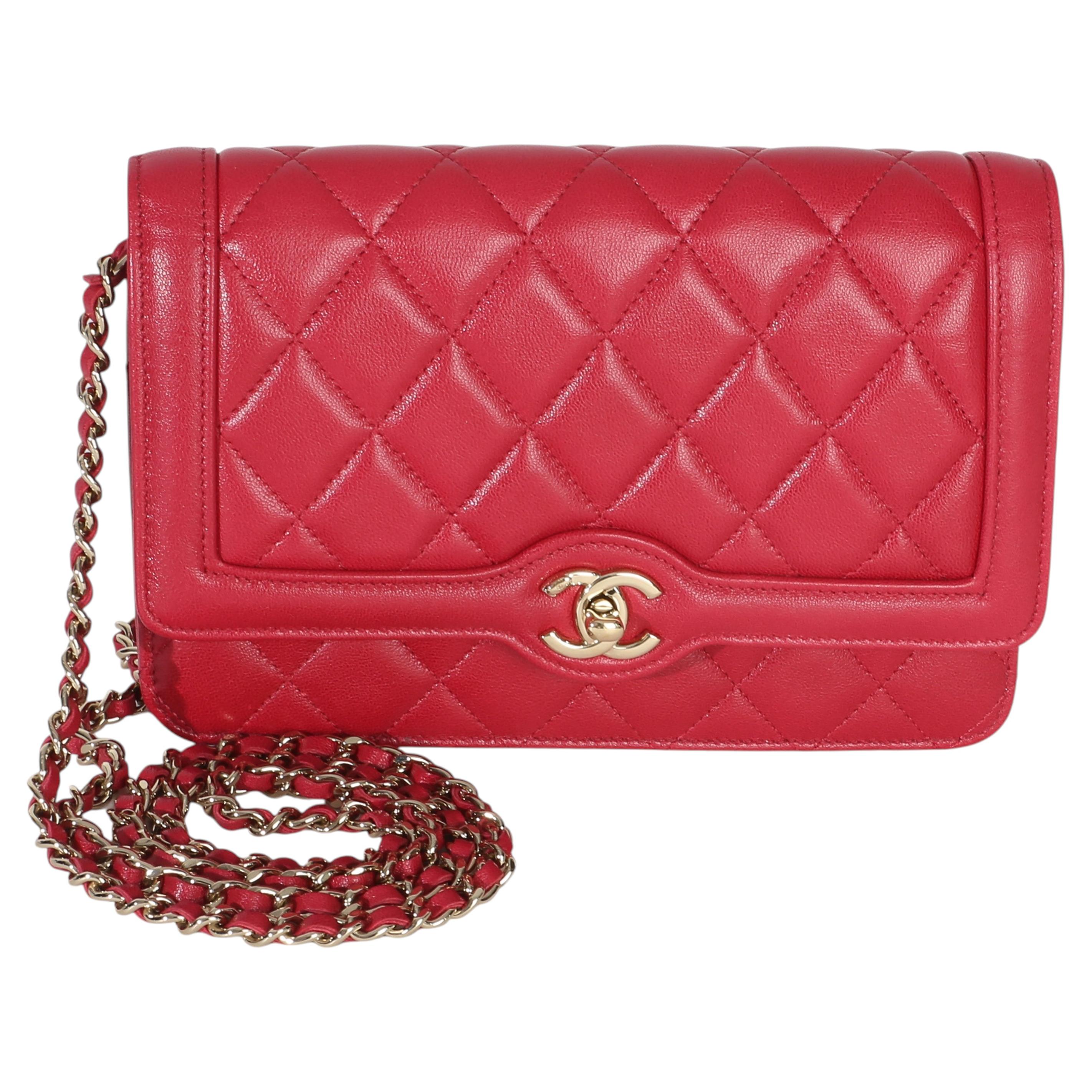 Chanel Red Quilted Lambskin Hold The Line CC Wallet On Chain For Sale