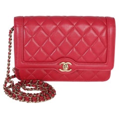 Chanel Red Quilted Lambskin Hold The Line CC Wallet On Chain