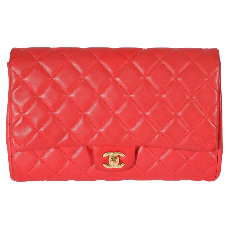 Chanel Red Quilted Lambskin Jumbo Chain Clutch For Sale at 1stDibs