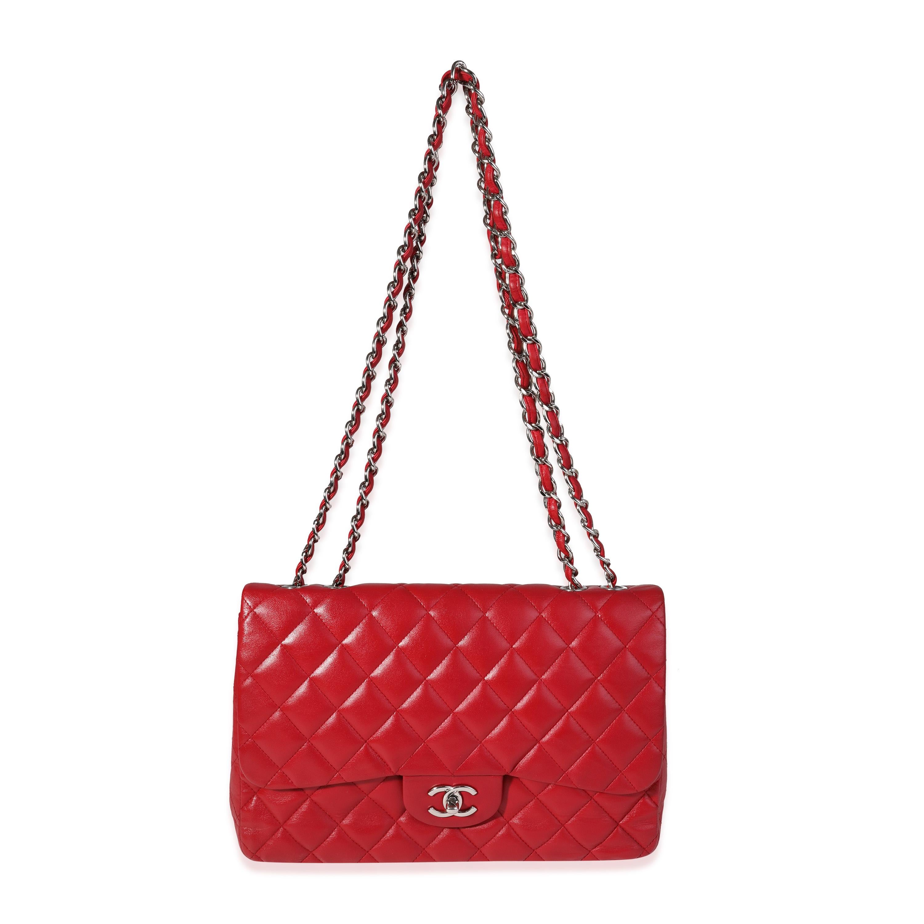 Chanel Red Quilted Lambskin Jumbo Classic Single Flap Bag 1