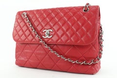 Chanel Red Quilted Lambskin Jumbo Flap Silver Chain Bag 413cas528