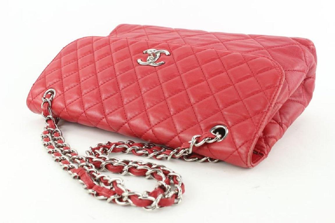Women's Chanel Red Quilted Lambskin Jumbo Flap Silver Chain Bag 413cas528