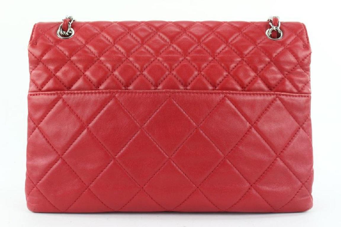 Chanel Red Quilted Lambskin Jumbo Flap Silver Chain Bag 413cas528 1