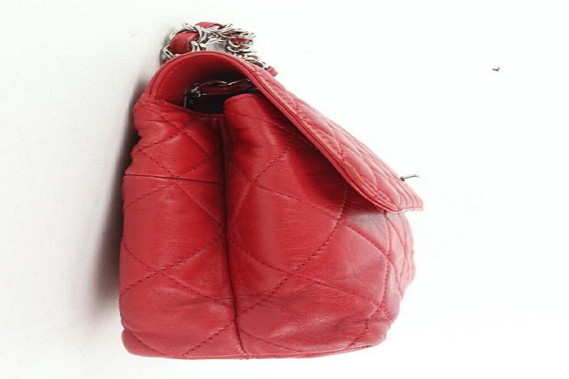 Chanel Red Quilted Lambskin Jumbo Flap Silver Chain Bag 413cas528 2
