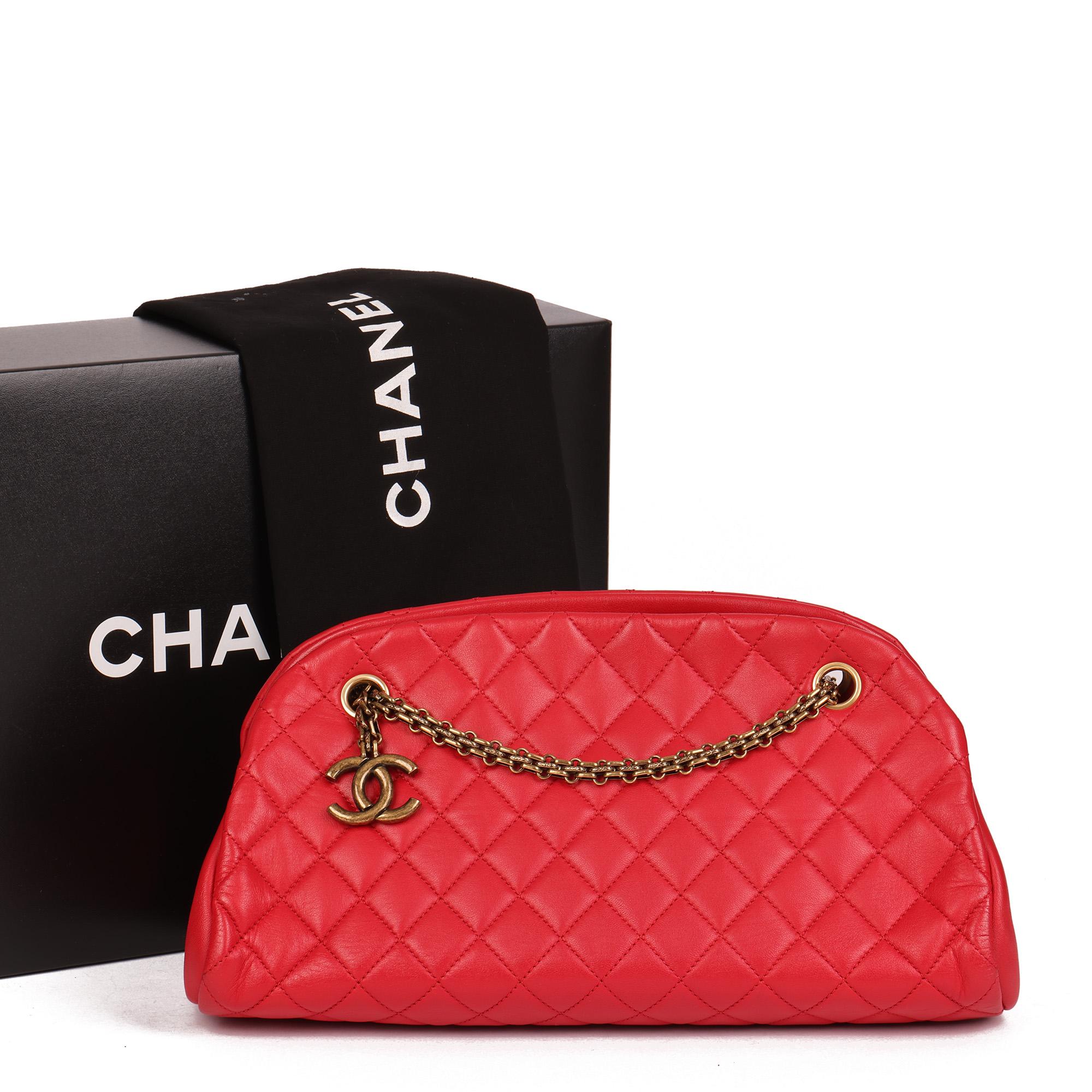 CHANEL Red Quilted Lambskin Just Mademoiselle Bowling Bag 6