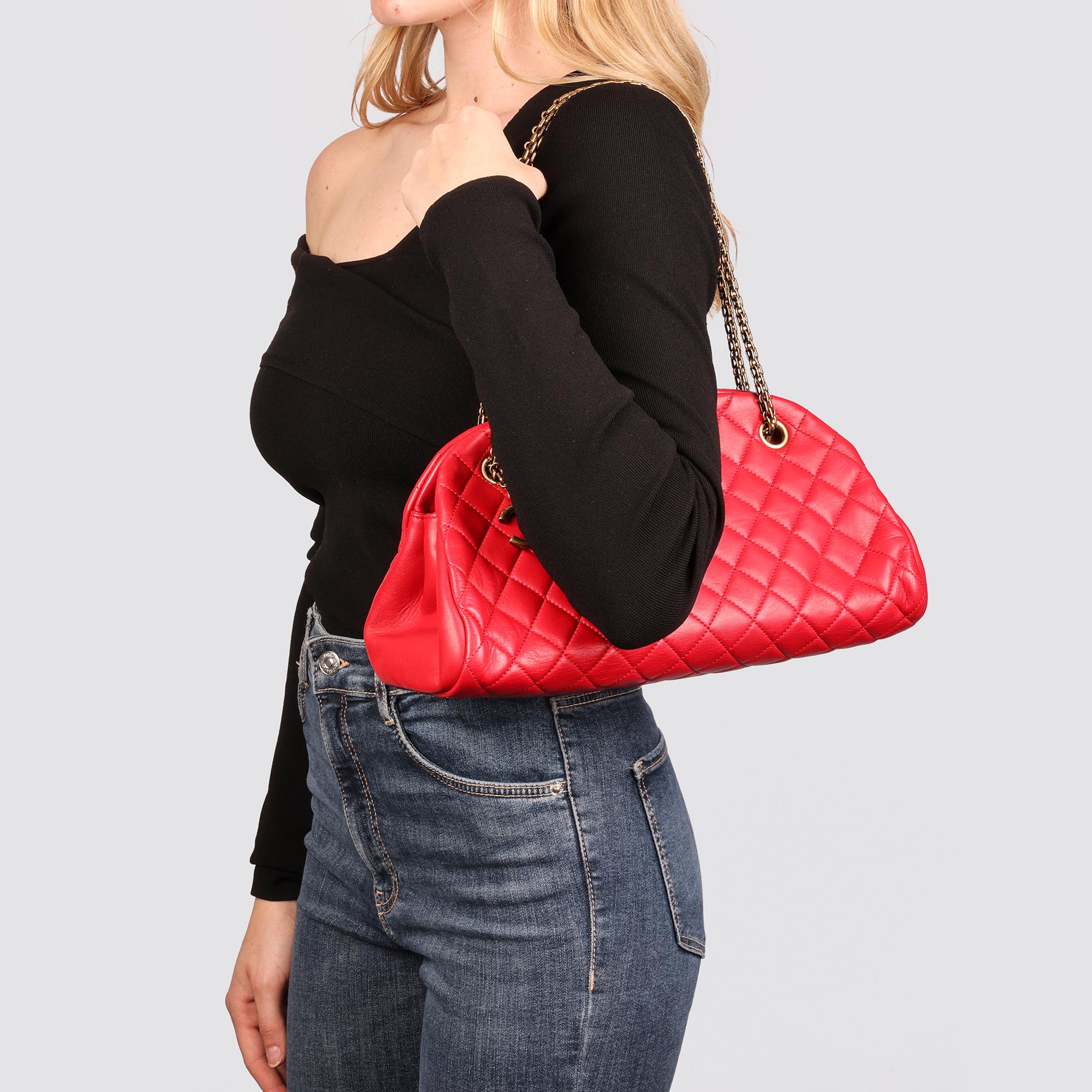 CHANEL Red Quilted Lambskin Just Mademoiselle Bowling Bag 7