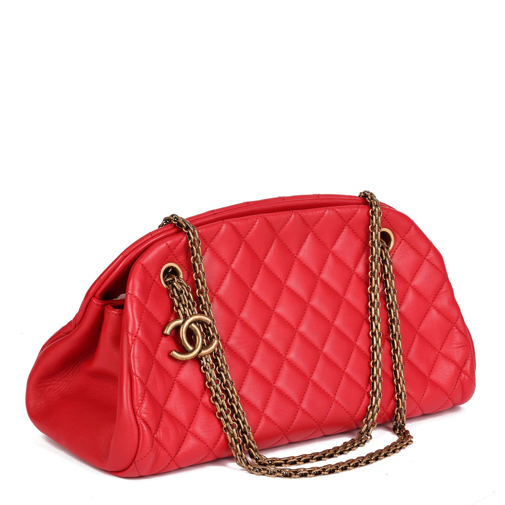 CHANEL
Red Quilted Lambskin Just Mademoiselle Bowling Bag

Xupes Reference: HB4624
Serial Number: 14157037
Age (Circa): 2011
Accompanied By: Chanel Dust Bag, Box, Authenticity Card, Care Booklet, Invoice
Authenticity Details: Authenticity Card,