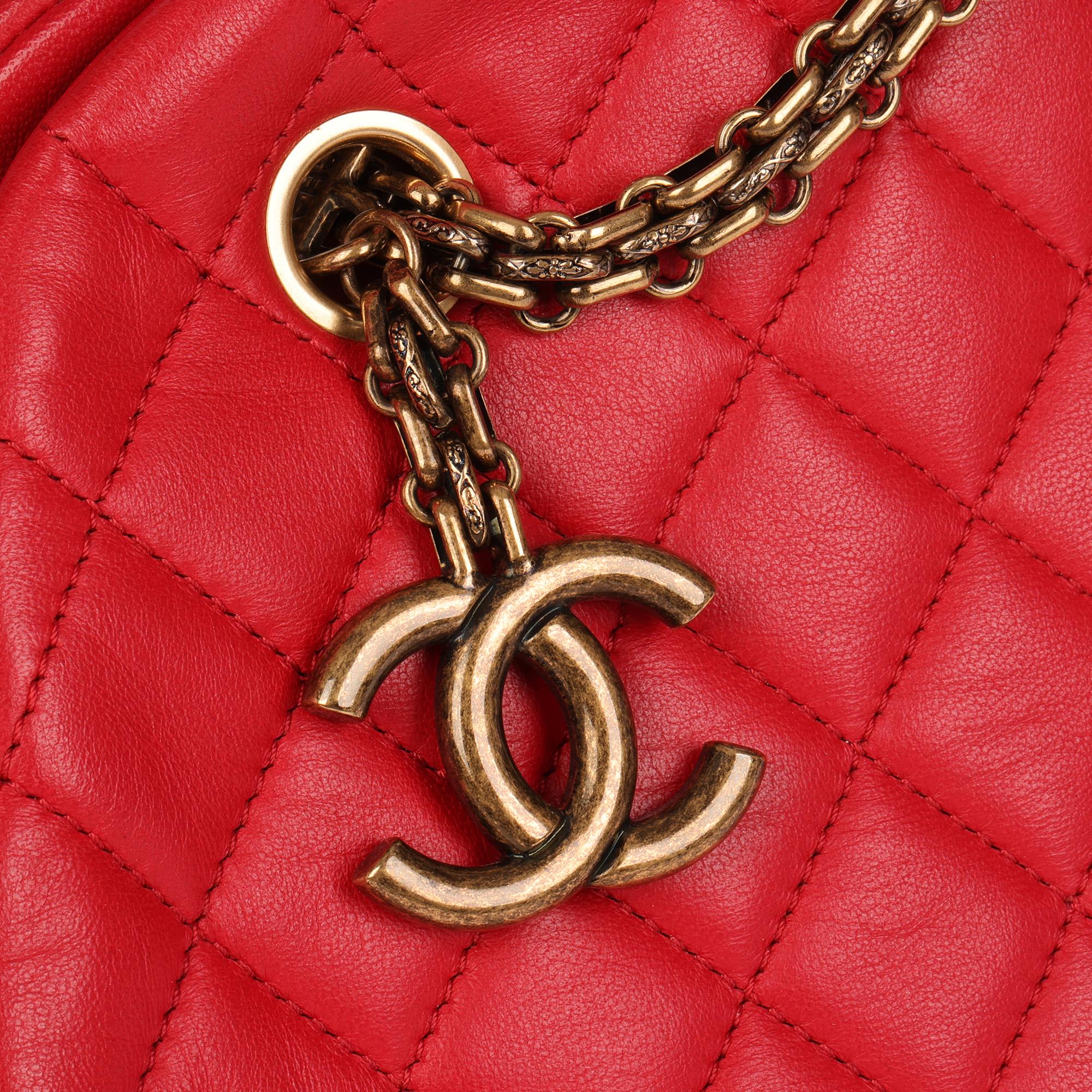 CHANEL Red Quilted Lambskin Just Mademoiselle Bowling Bag 1