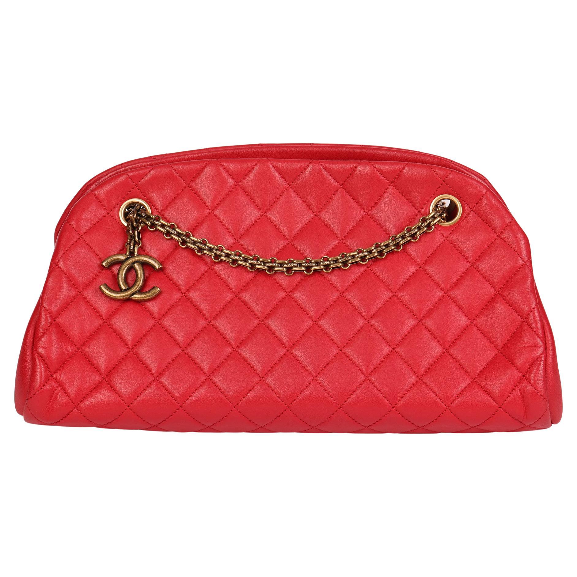 Chanel Red Quilted Lambskin Leather Just Mademoiselle Large Bowling Bag -  Yoogi's Closet