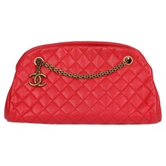 CHANEL Red Quilted Lambskin Just Mademoiselle Bowling Bag