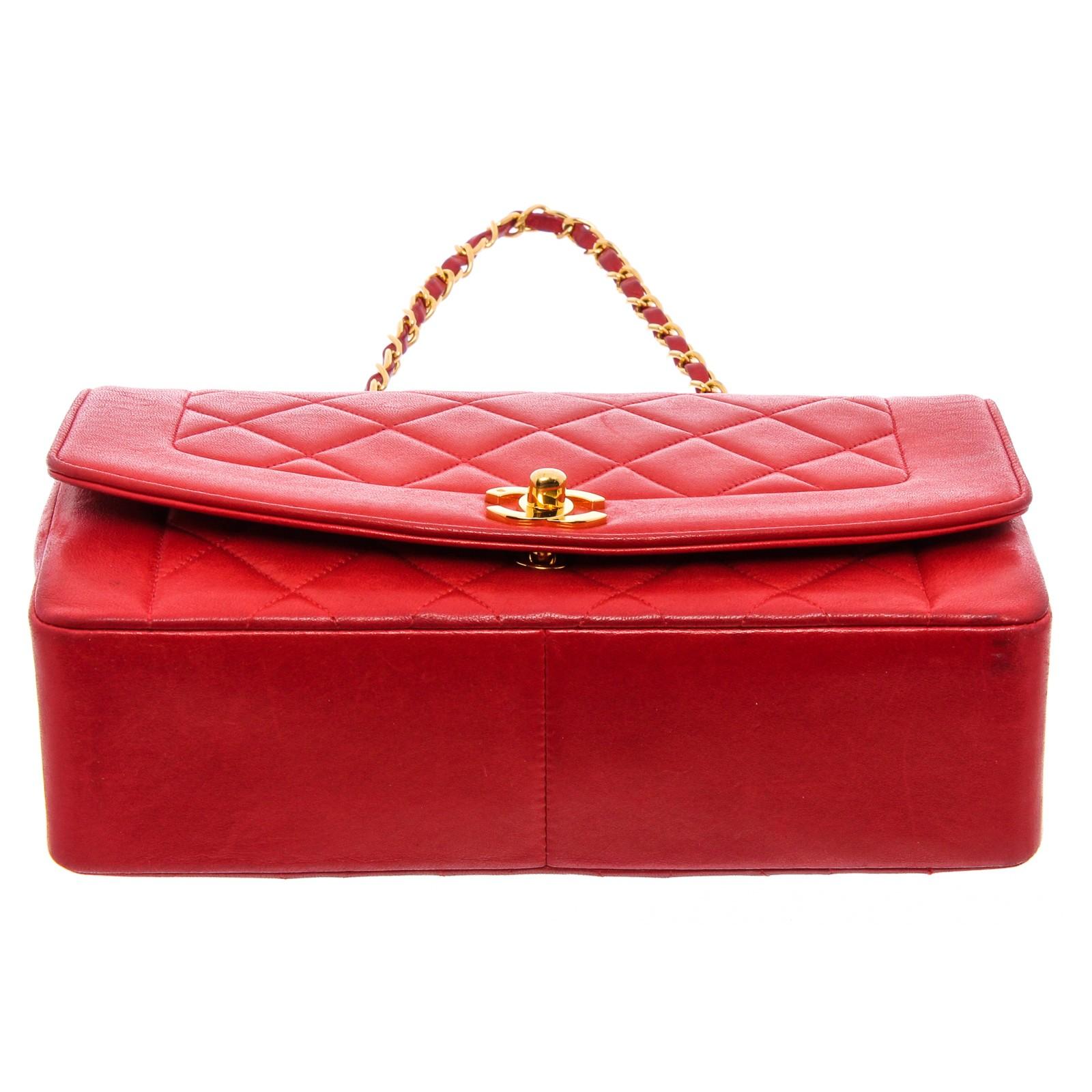 Women's or Men's Chanel Red Quilted Lambskin Leather Diana Flap Shoulder Bag