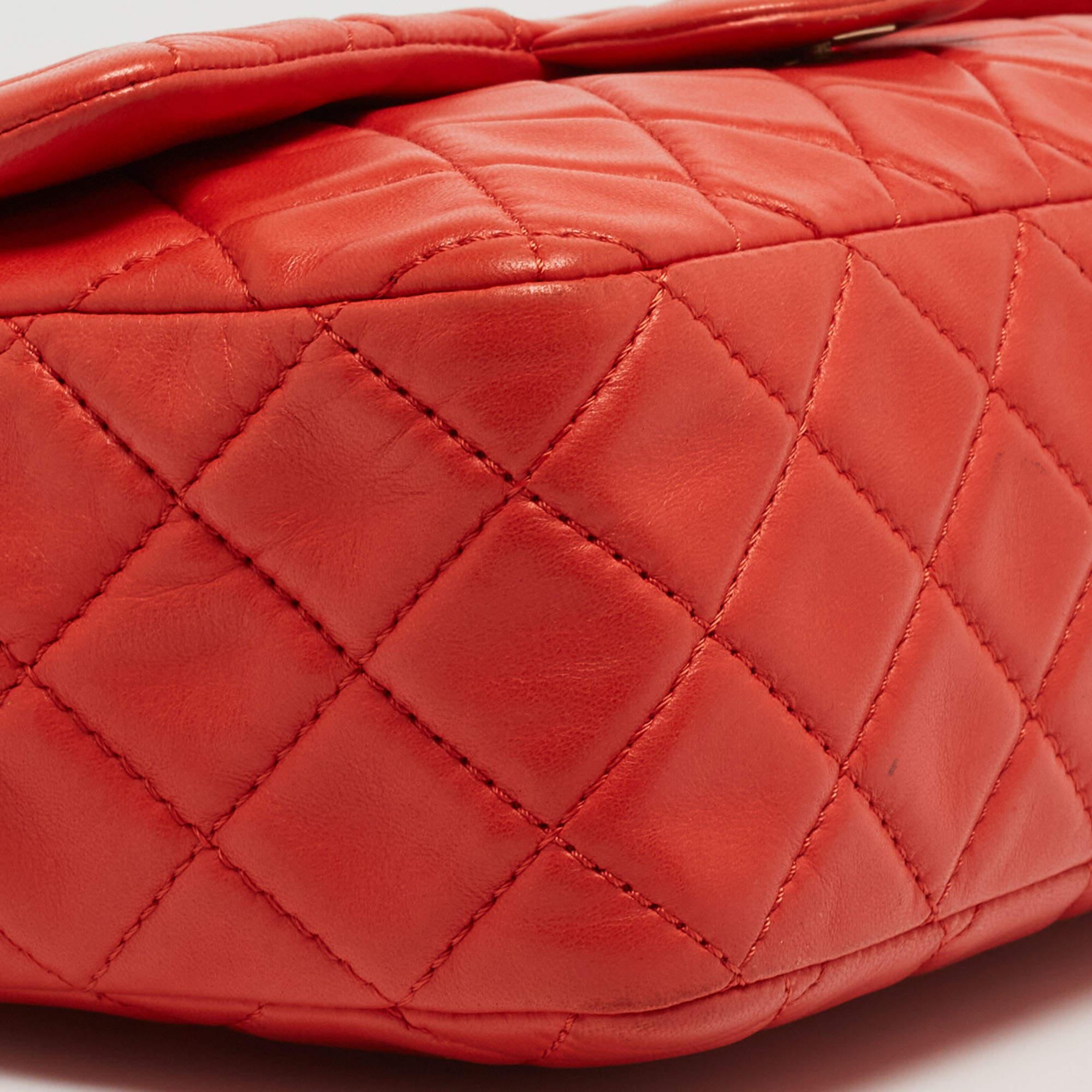 Chanel Red Quilted Lambskin Leather Jumbo Classic Single Flap Bag For Sale 5
