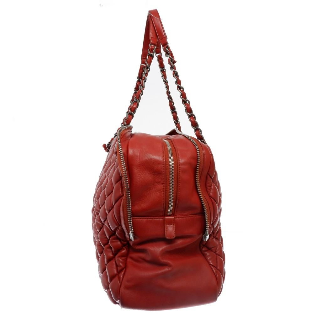 Chanel Red Quilted Lambskin Leather Mademoiselle Bowling Bag 3