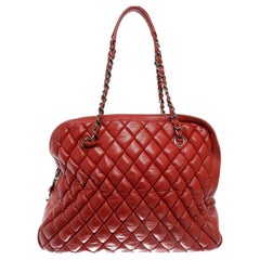 Vintage Chanel Red Quilted Lambskin Leather Mademoiselle Bowling Bag